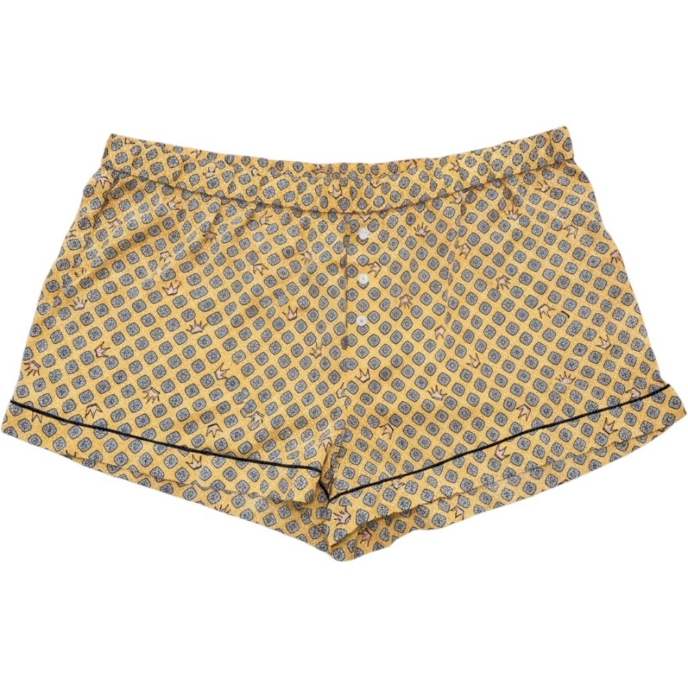Aerie Womens Yellow Crown Diamond Print Pajama Shorts XL Elastic Waist Sleepwear